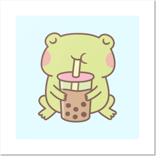 Cute Frog Drinking Boba Bubble Tea Posters and Art